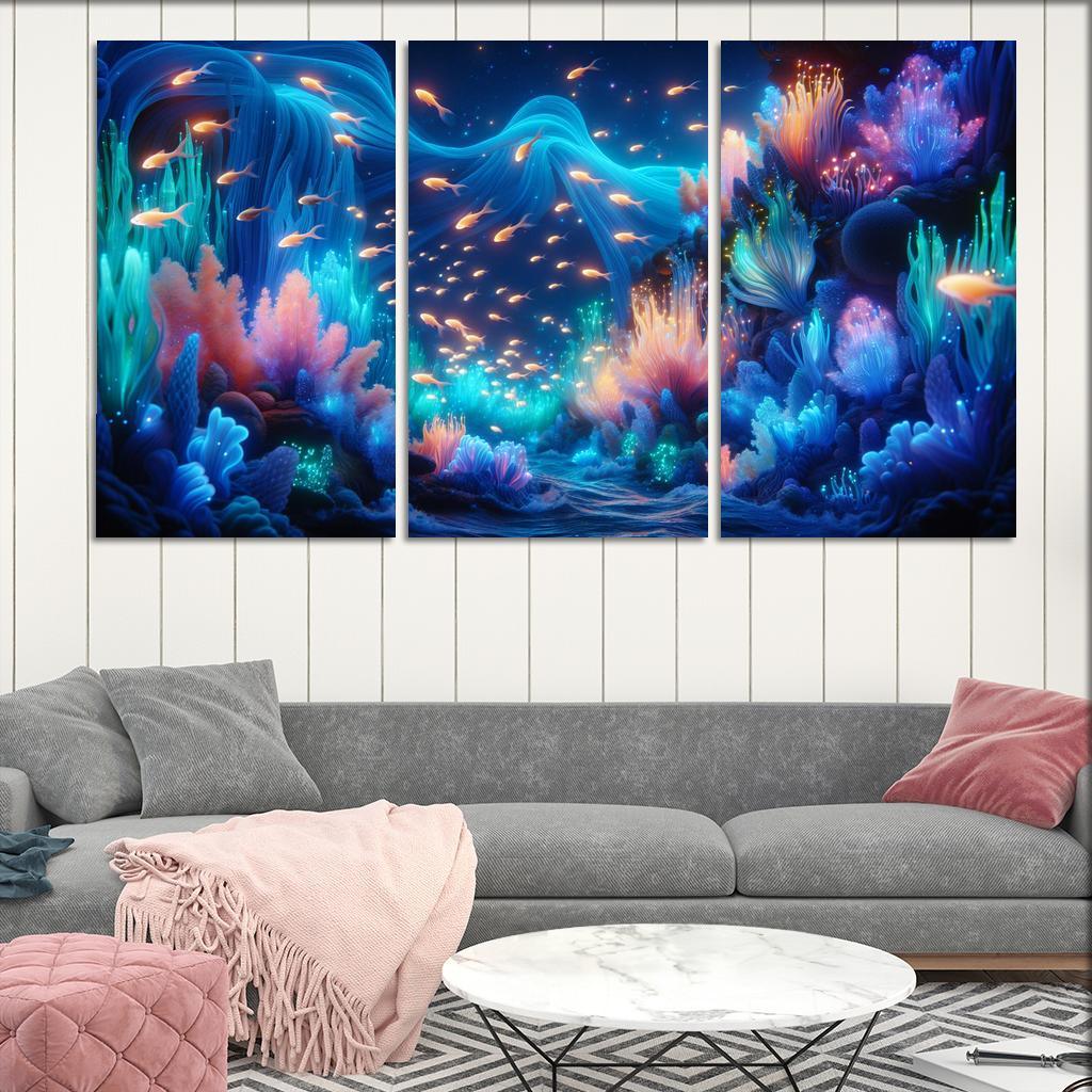 The Luminescent Depths 3 Piece HD Canvas Wall Art-Original Frame
