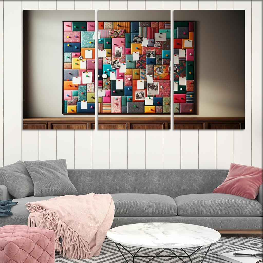Fabric-Covered Cork Bulletin Board 3 Piece HD Canvas Wall Art-Original Frame