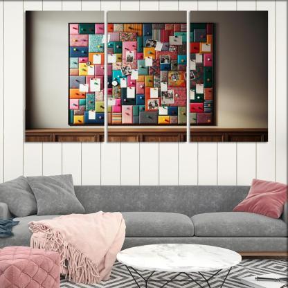 Fabric-Covered Cork Bulletin Board 3 Piece HD Canvas Wall Art-Original Frame