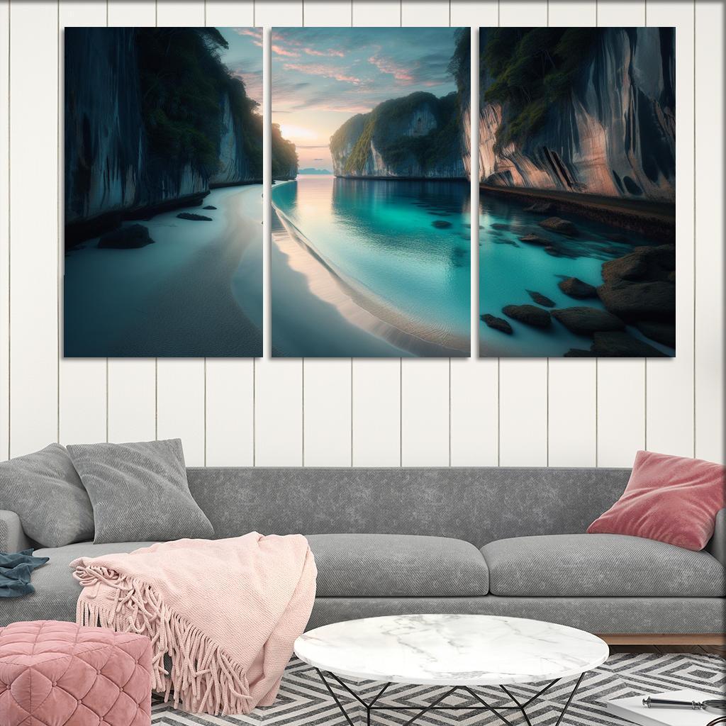 Silver Beach Escape Modern Paintings Frame