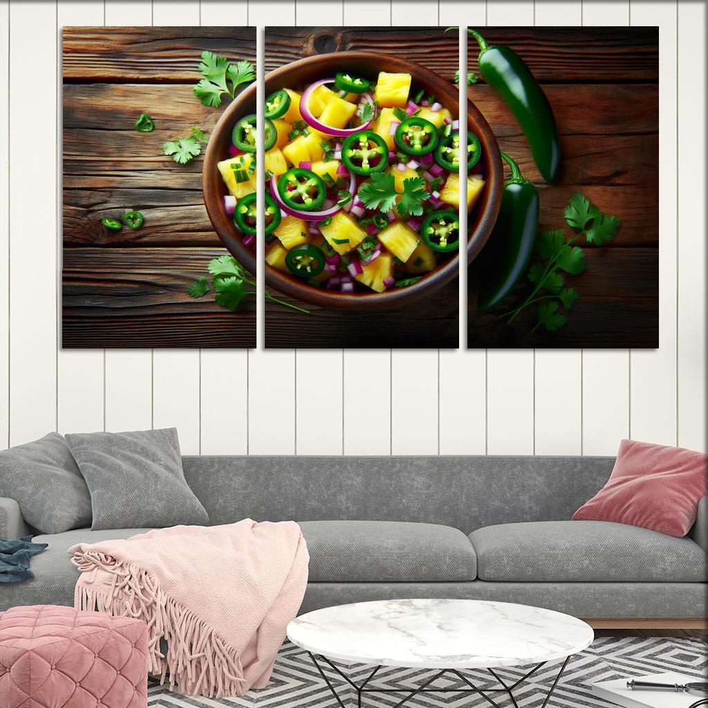 Spicy Pineapple Salsa 3 Piece HD Canvas Wall Art-Original Frame