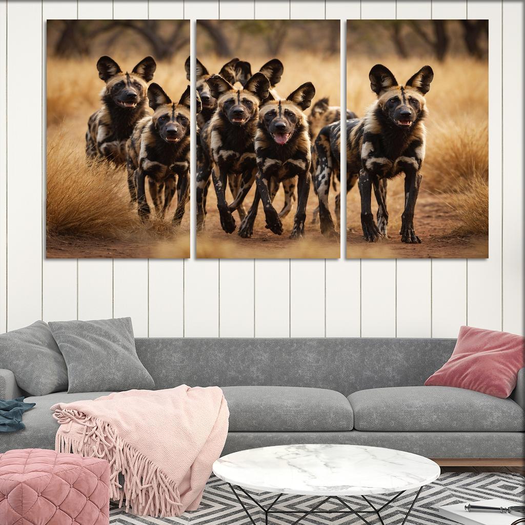The Powerful African Wild Dog Social Hunters Of The Savannah Canvas Paintings Frame