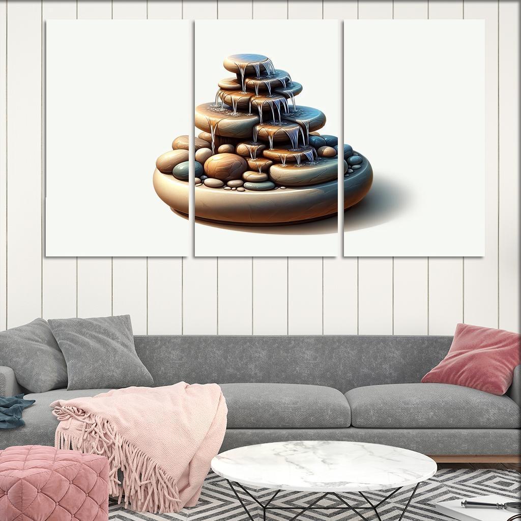 Cascading Waterfall Table Fountain 3 Piece HD Canvas Wall Art-Original Frame