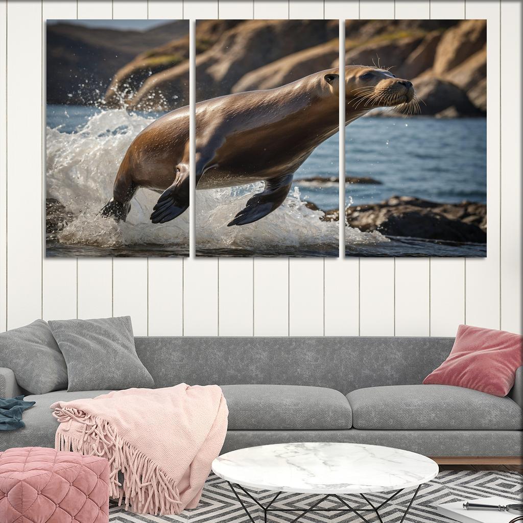 The Playful Sea Lion At A Coastal Colony Framed Paintings