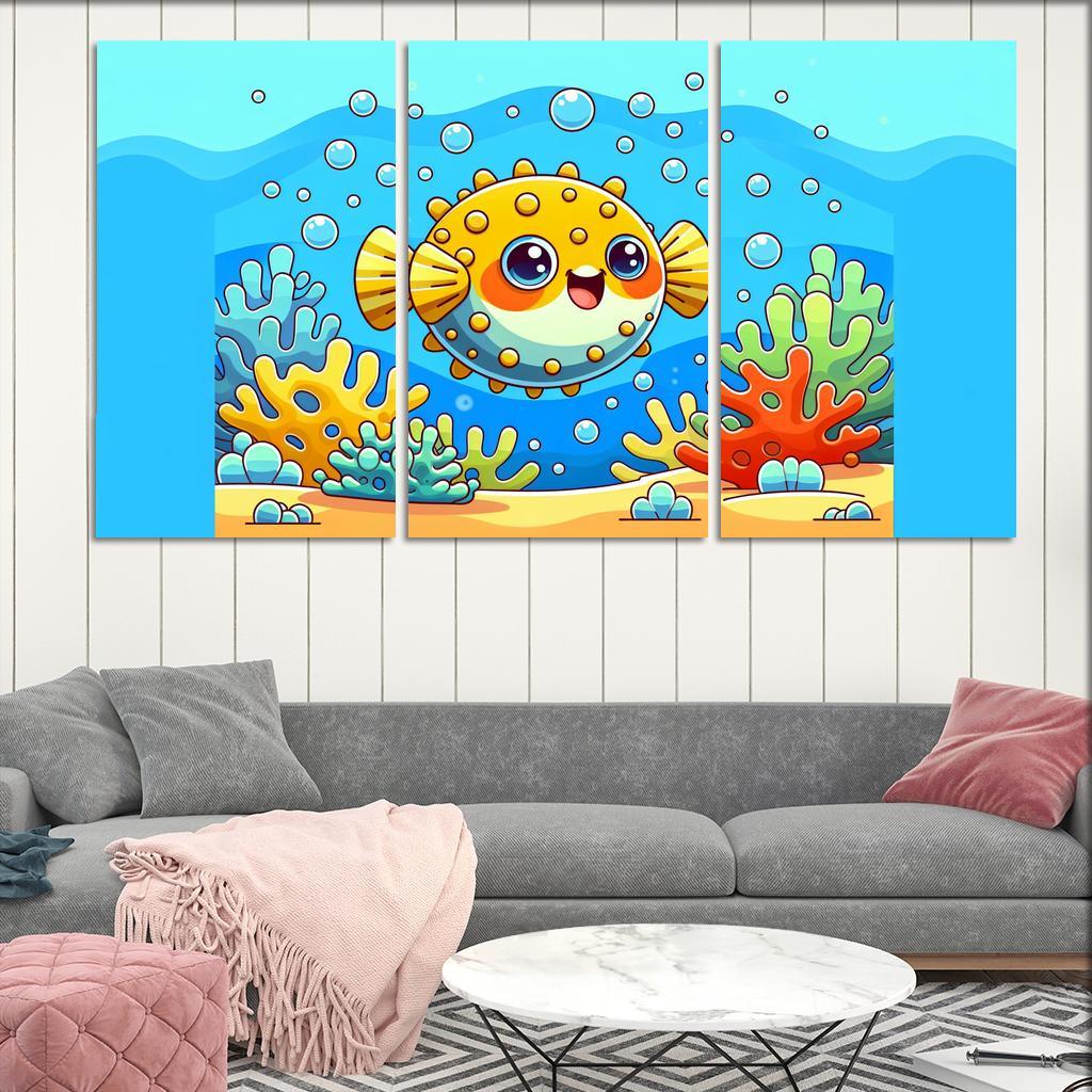 Playful Pufferfish Modern Paintings Frame
