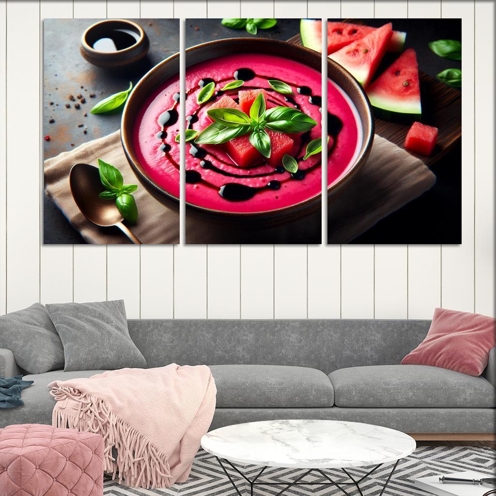 Chilled Watermelon Basil Soup 3 Piece HD Canvas Wall Art-Original Frame