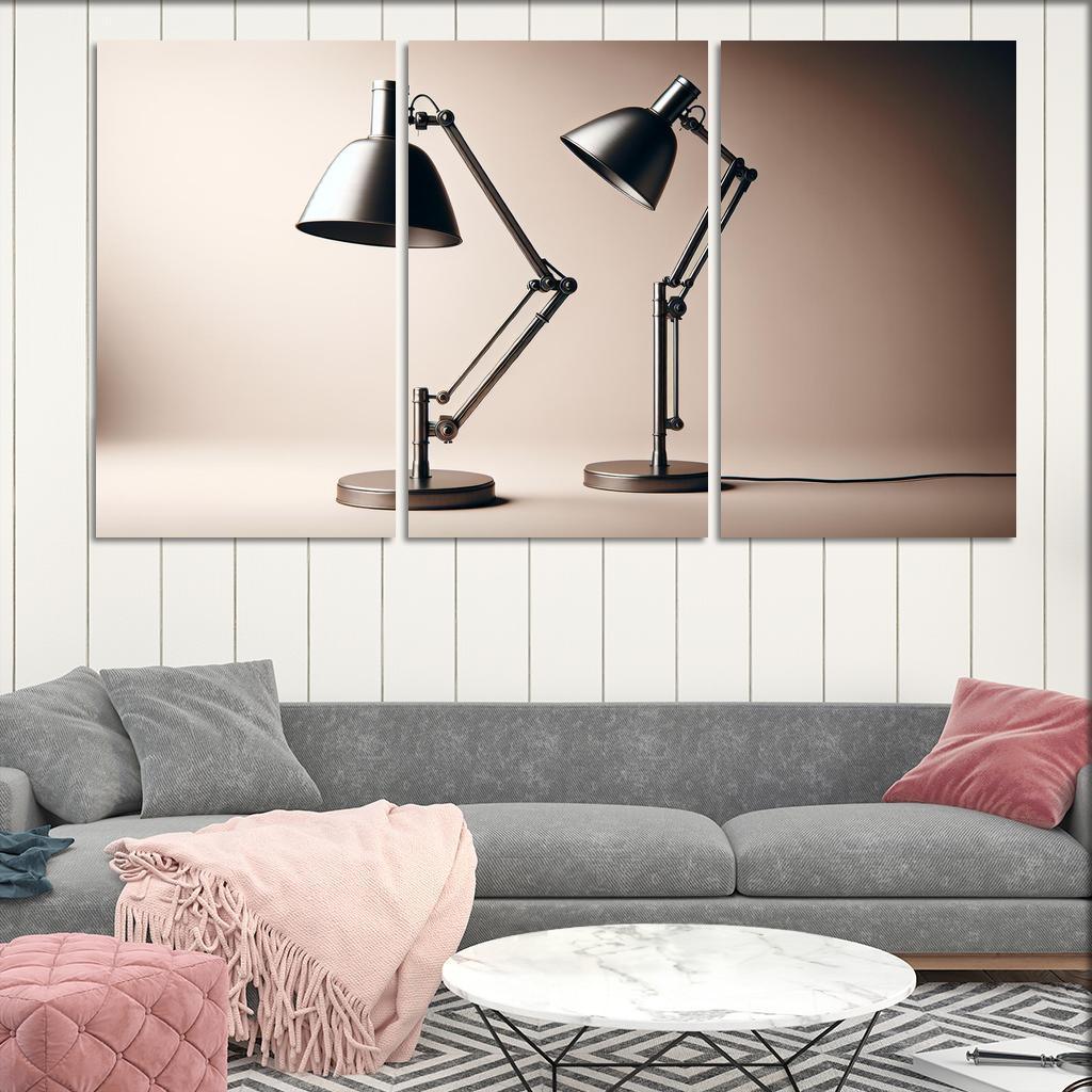 Contemporary Floor Lamp with Adjustable Shade 3 Piece HD Canvas Wall Art-Original Frame