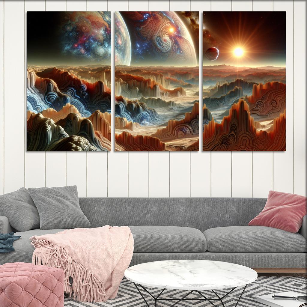 The Exploration of Exoplanets 3 Piece HD Canvas Wall Art-Original Frame