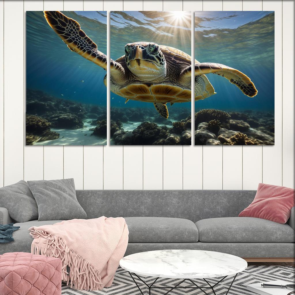 The Stunning Green Sea Turtle In Tropical Waters Canvas Paintings Frame