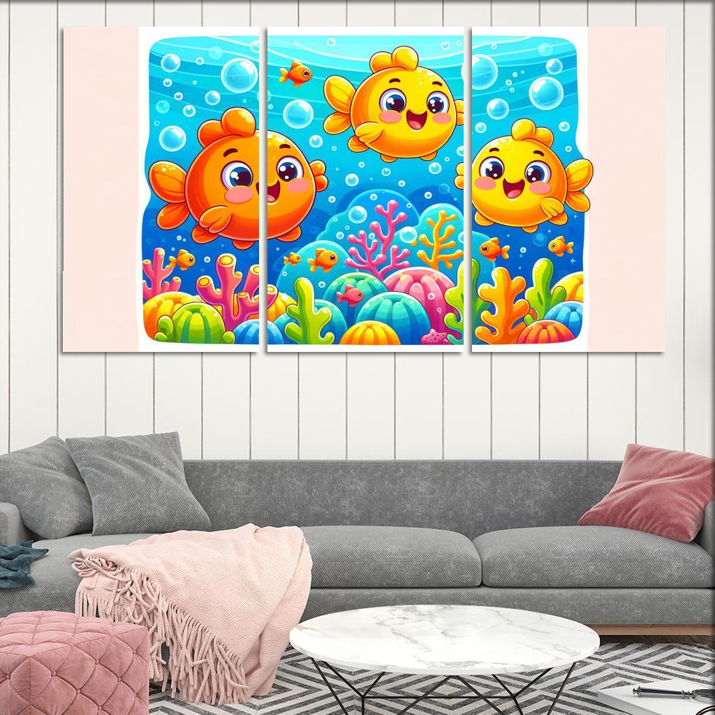 Giggles With Goldfish - Underwater Fun Framed Paintings