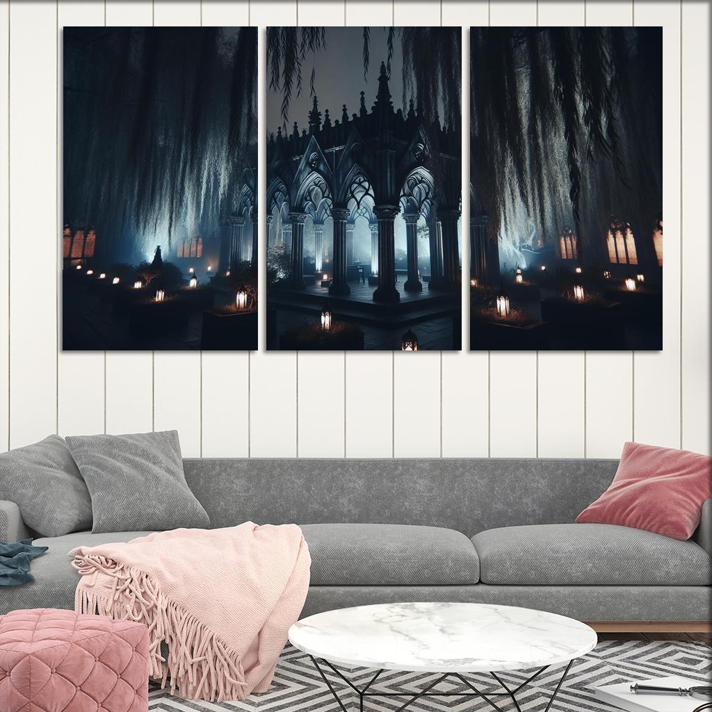 The Shadowed Pavilion A Gathering of Spirits 3 Piece HD Canvas Wall Art-Original Frame