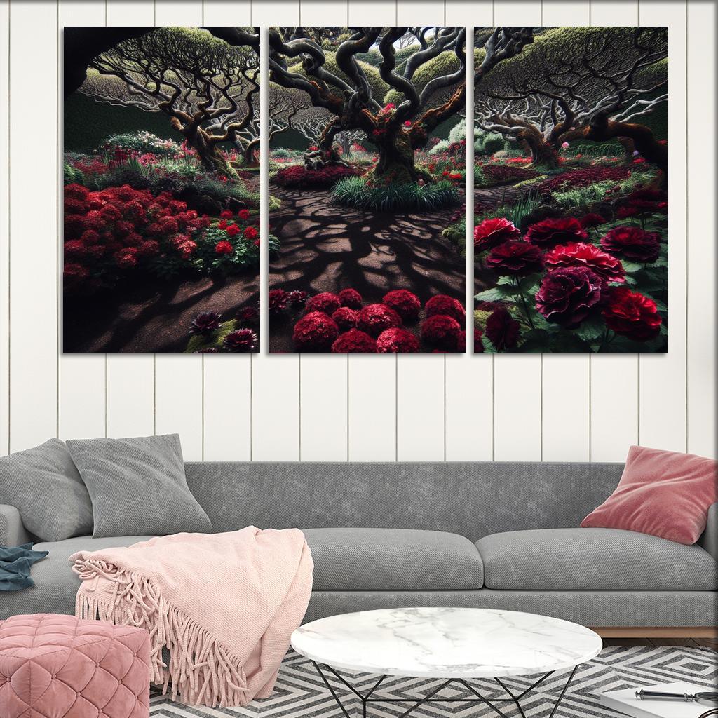 Eclipsed Garden Nature's Gothic Rebirth 3 Piece HD Canvas Wall Art-Original Frame