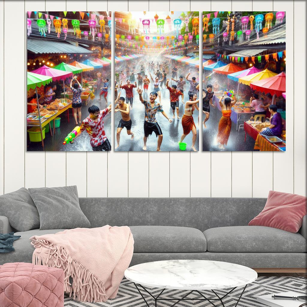 Songkran Water Festival Canvas Paintings Frame