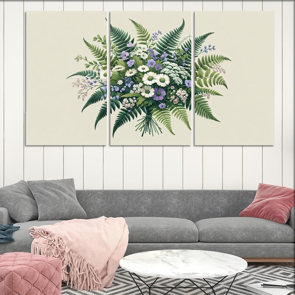 Enchanted Forest Blooms A Woodland Bouquet 3 Piece HD Canvas Wall Art-Original Frame