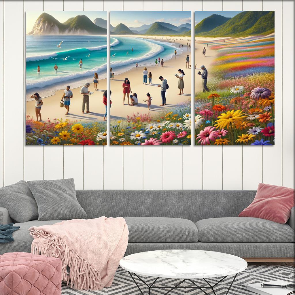 Wildflower Bay Nature's Blooming Beach Canvas Paintings Frame
