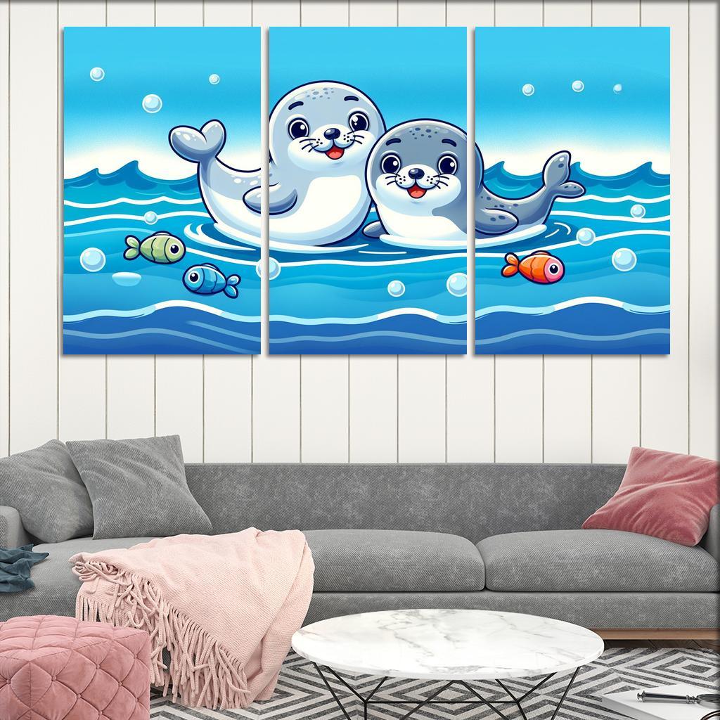 Silly Seals - Ocean Companions Framed Paintings