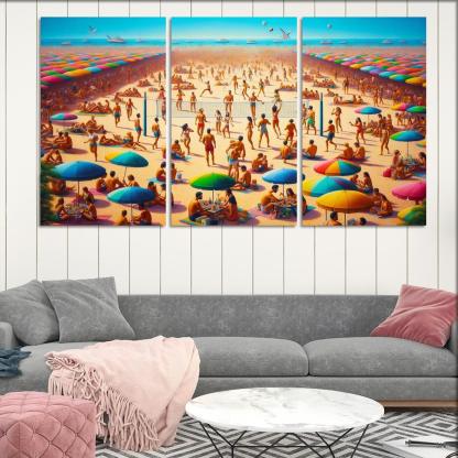 Sunny Retreat Vibrant Beach Life Abstract Paintings Frame