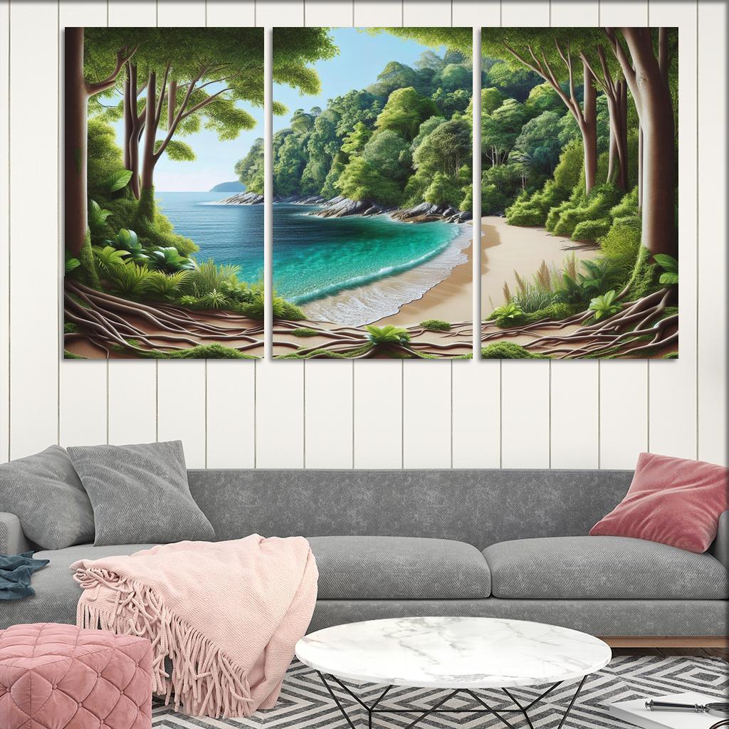 Lush Green Cove Nature's Oasis Modern Paintings Frame