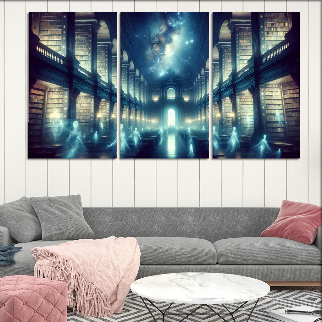 The Cosmic Library 3 Piece HD Canvas Wall Art-Original Frame