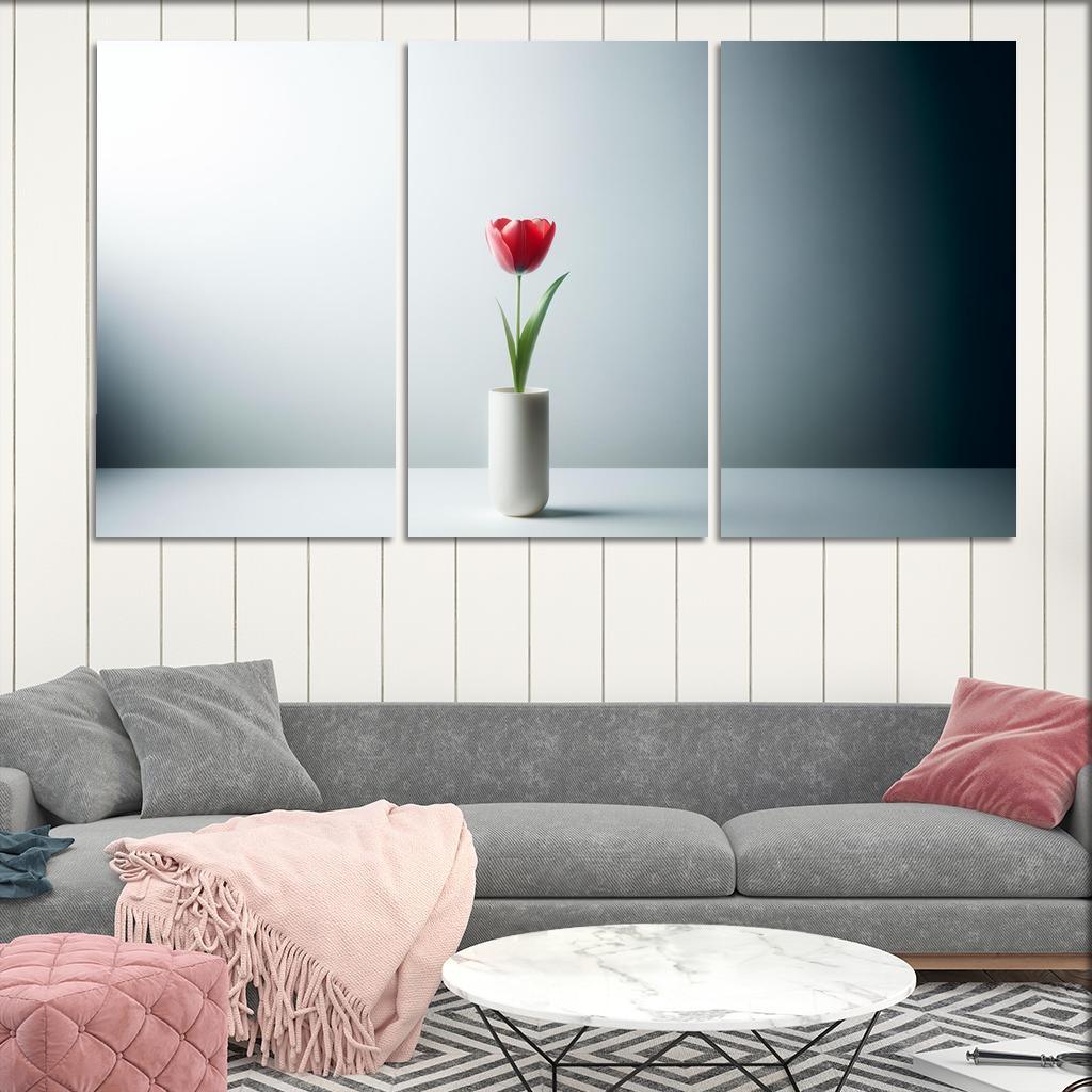 Botanical Minimalism A Single Stem Elegance 3 Piece HD Canvas Wall Art-Original Frame