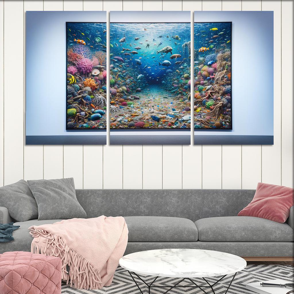 Beneath the Surface Ocean Conservation Awareness 3 Piece HD Canvas Wall Art-Original Frame