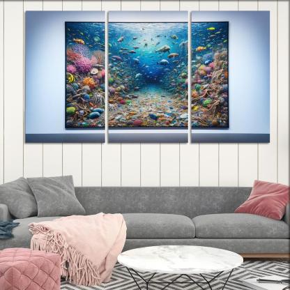 Beneath the Surface Ocean Conservation Awareness 3 Piece HD Canvas Wall Art-Original Frame