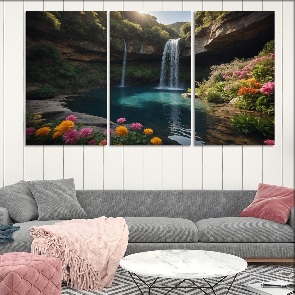 The Radiant Falls Of Sapphire Cascade Modern Paintings Frame