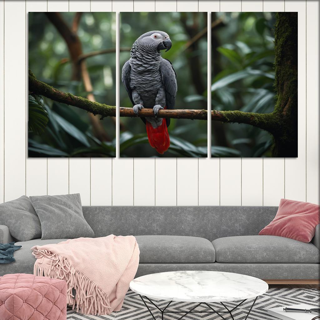 The Striking African Grey Parrot In The Canopy Framed Paintings