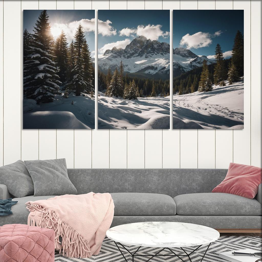 The Serene Peaks Of Snowy Mountain Range Multi-panel Paintings