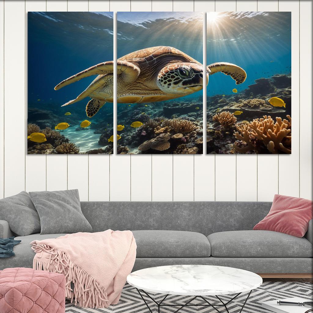 The Fascinating Great Barrier Reef Turtle Ancient Navigator Oil Paintings Frame