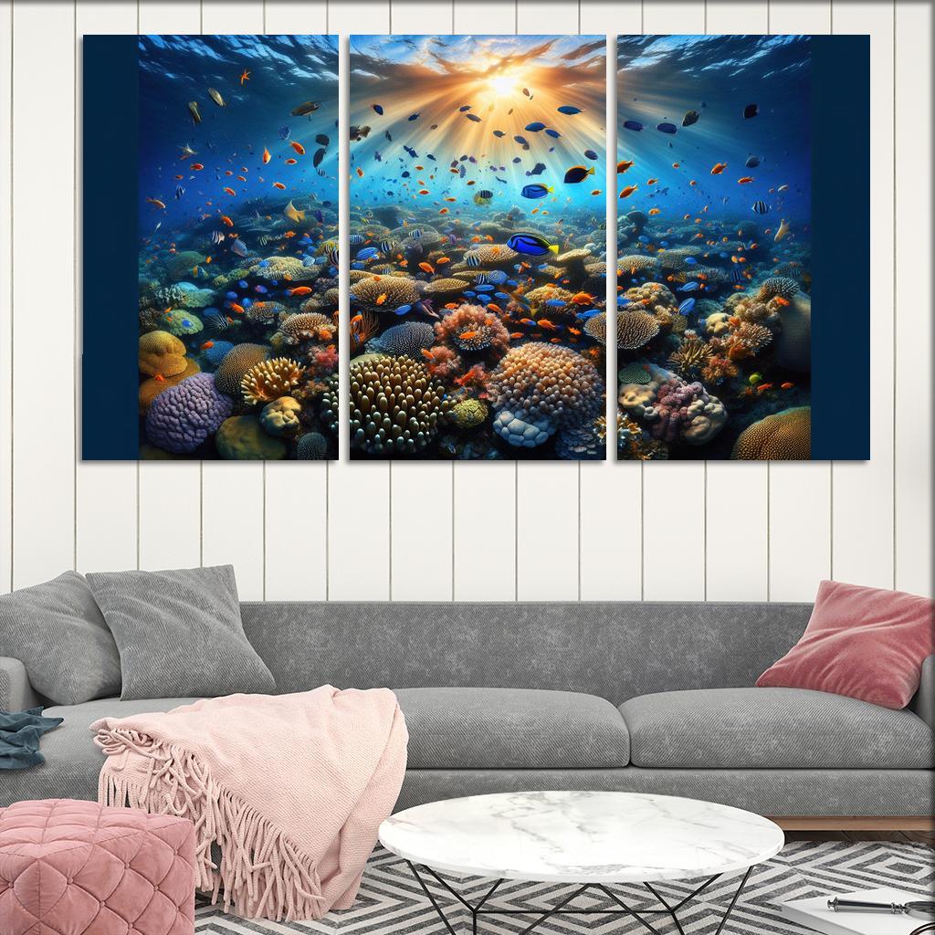 Sunset Reef Snorkel Under Vibrant Colors Custom Paintings Frame