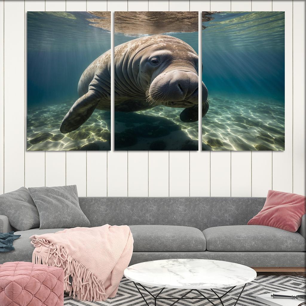 The Mysterious Manatee In Coastal Waters Framed Paintings