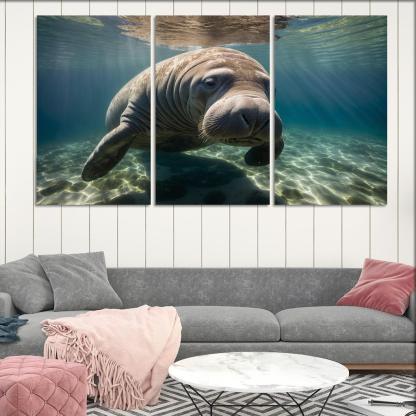 The Mysterious Manatee In Coastal Waters Framed Paintings