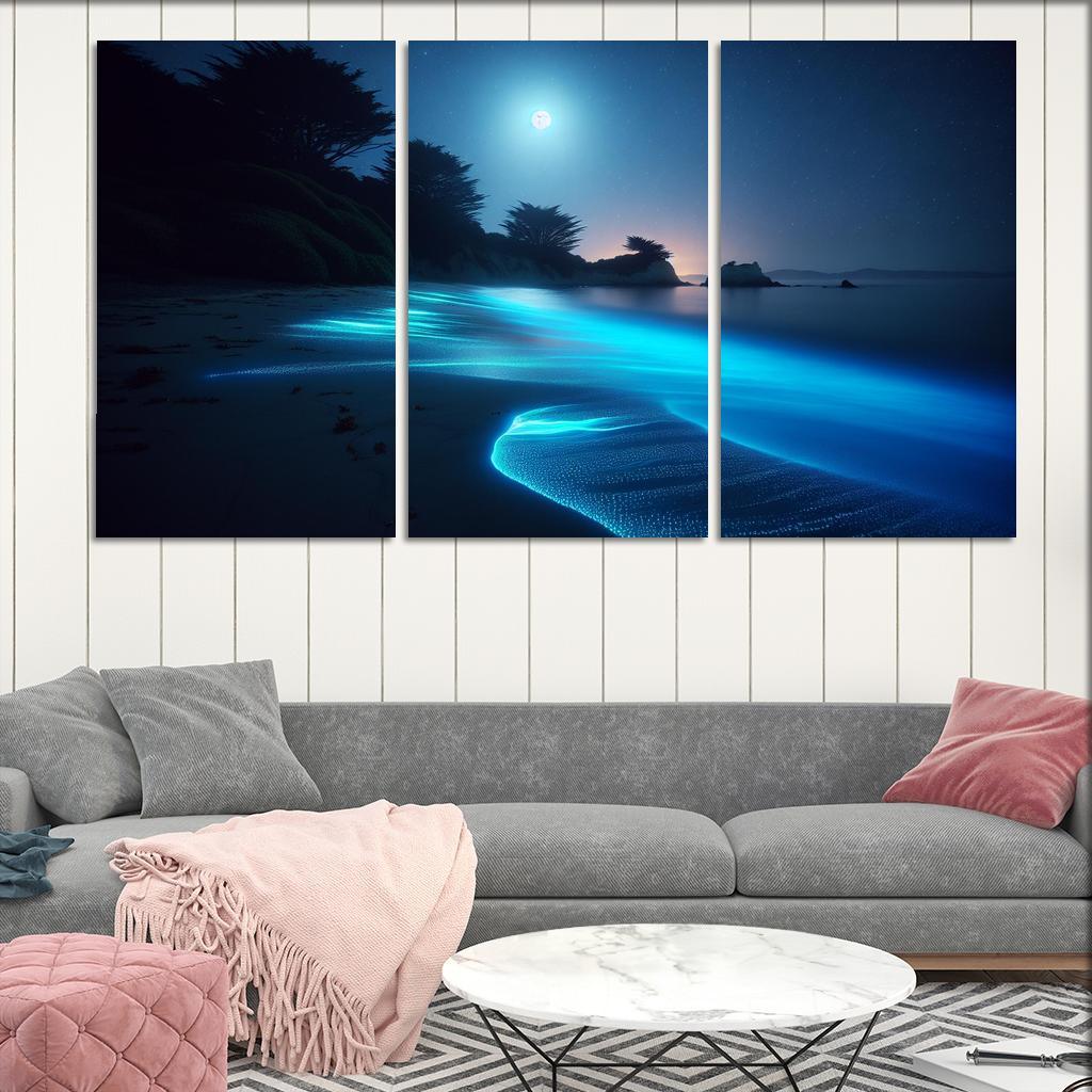 Moonlit Shores Nighttime Adventure Canvas Paintings Frame
