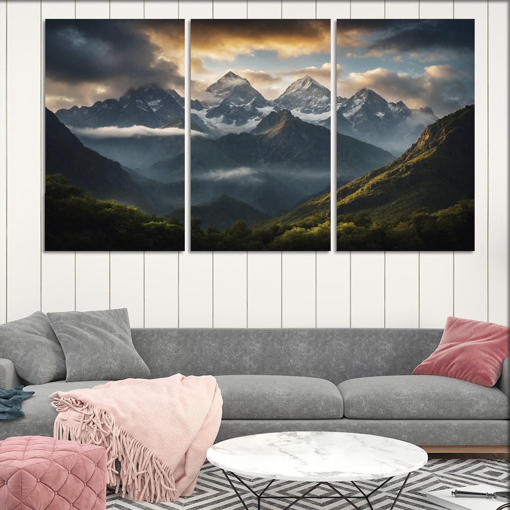 The Ethereal Serenity Of Cloudy Mountain Peaks Multi-panel Paintings