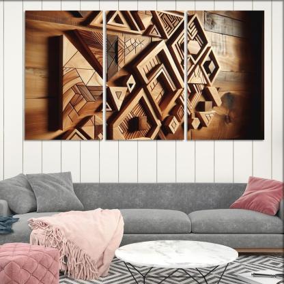 Geometric Wooden Wall Shelves 3 Piece HD Canvas Wall Art-Original Frame