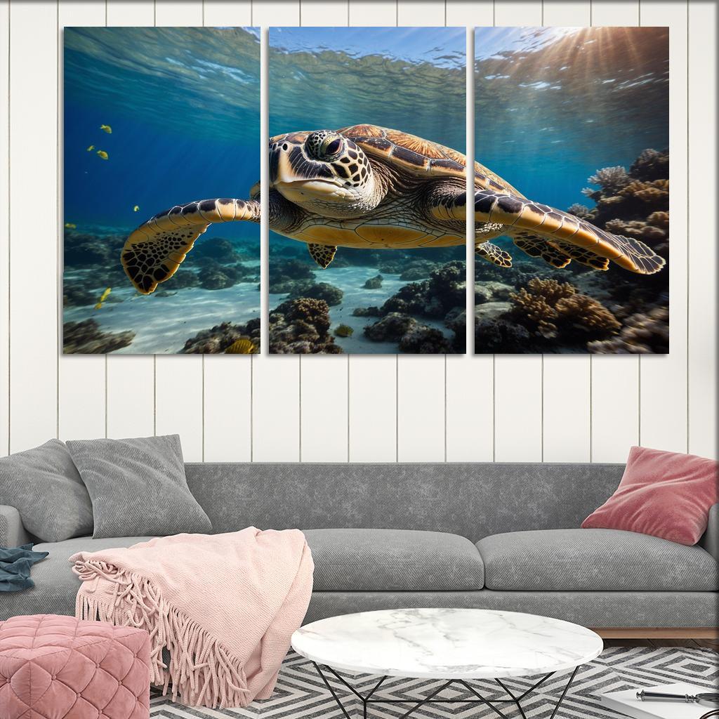 The Graceful Sea Turtle Ancient Traveler Of The Oceans Modern Paintings Frame