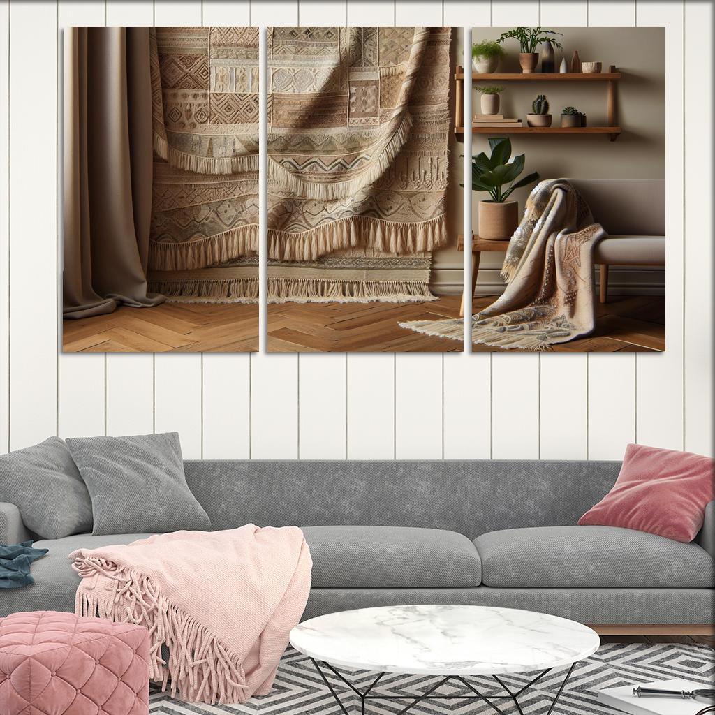 Textured Fabric Wall Hanging 3 Piece HD Canvas Wall Art-Original Frame