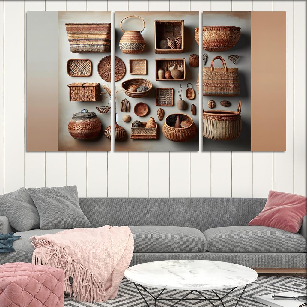 Artisan-Made Woven Baskets 3 Piece HD Canvas Wall Art-Original Frame