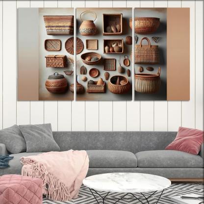 Artisan-Made Woven Baskets 3 Piece HD Canvas Wall Art-Original Frame