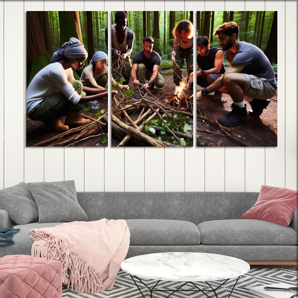 Wilderness Survival Learn the Art of Survival Skills 3 Piece HD Canvas Wall Art-Original Frame