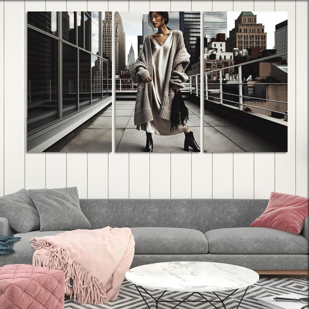 Layered Textures Combining Fabrics 3 Piece HD Canvas Wall Art-Original Frame