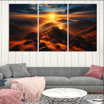 The Radiant Glow Of Sunrise Over Hilltops Custom Paintings Frame