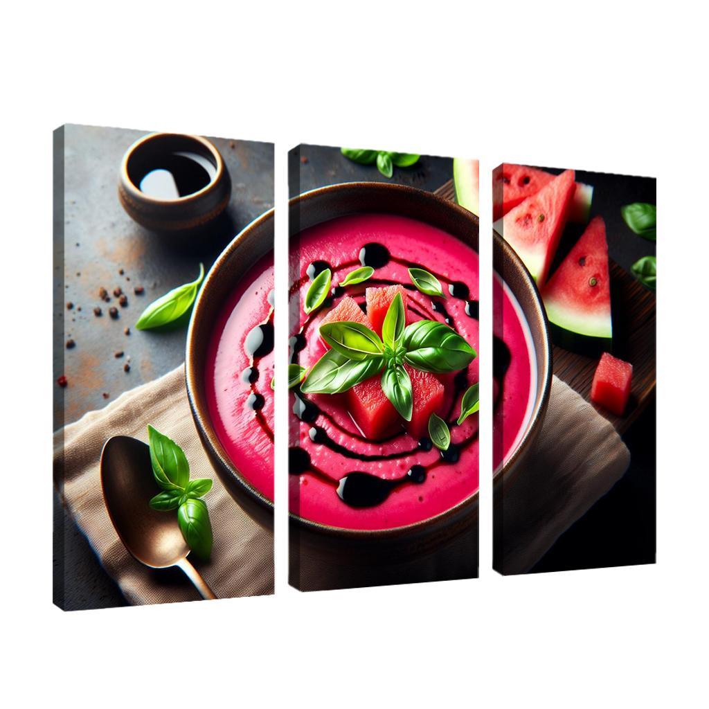 Chilled Watermelon Basil Soup 3 Piece HD Canvas Wall Art-Original Frame
