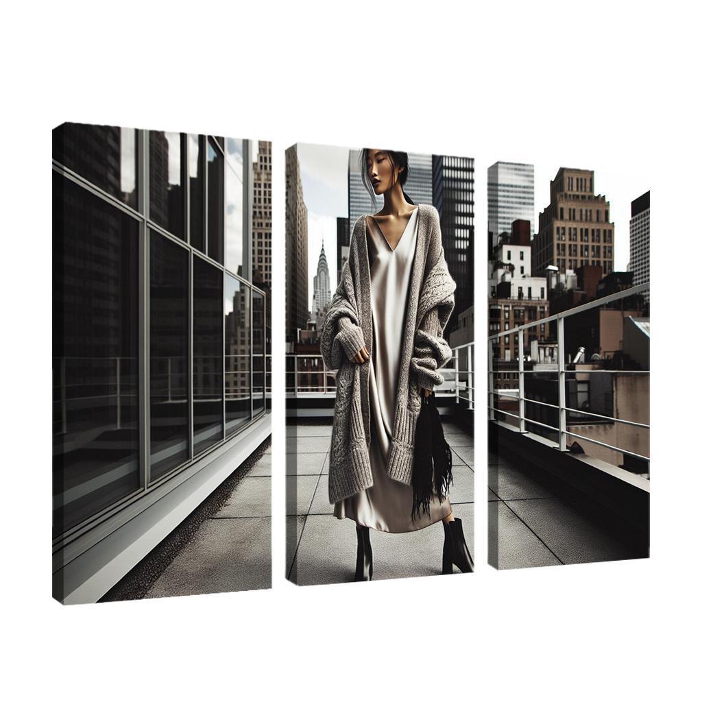 Layered Textures Combining Fabrics 3 Piece HD Canvas Wall Art-Original Frame