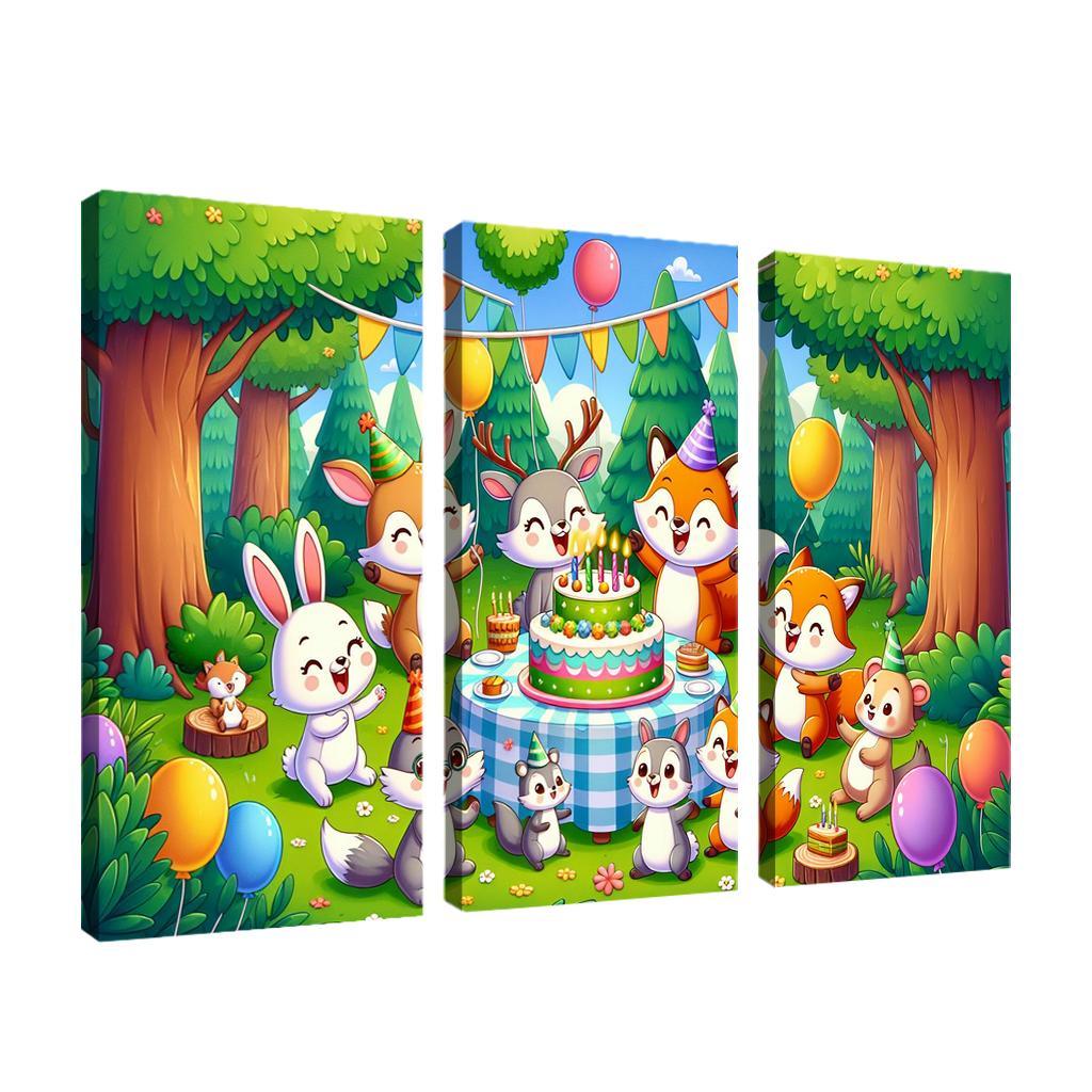 Whimsical Woodland Party 3 Piece HD Canvas Wall Art-Original Frame