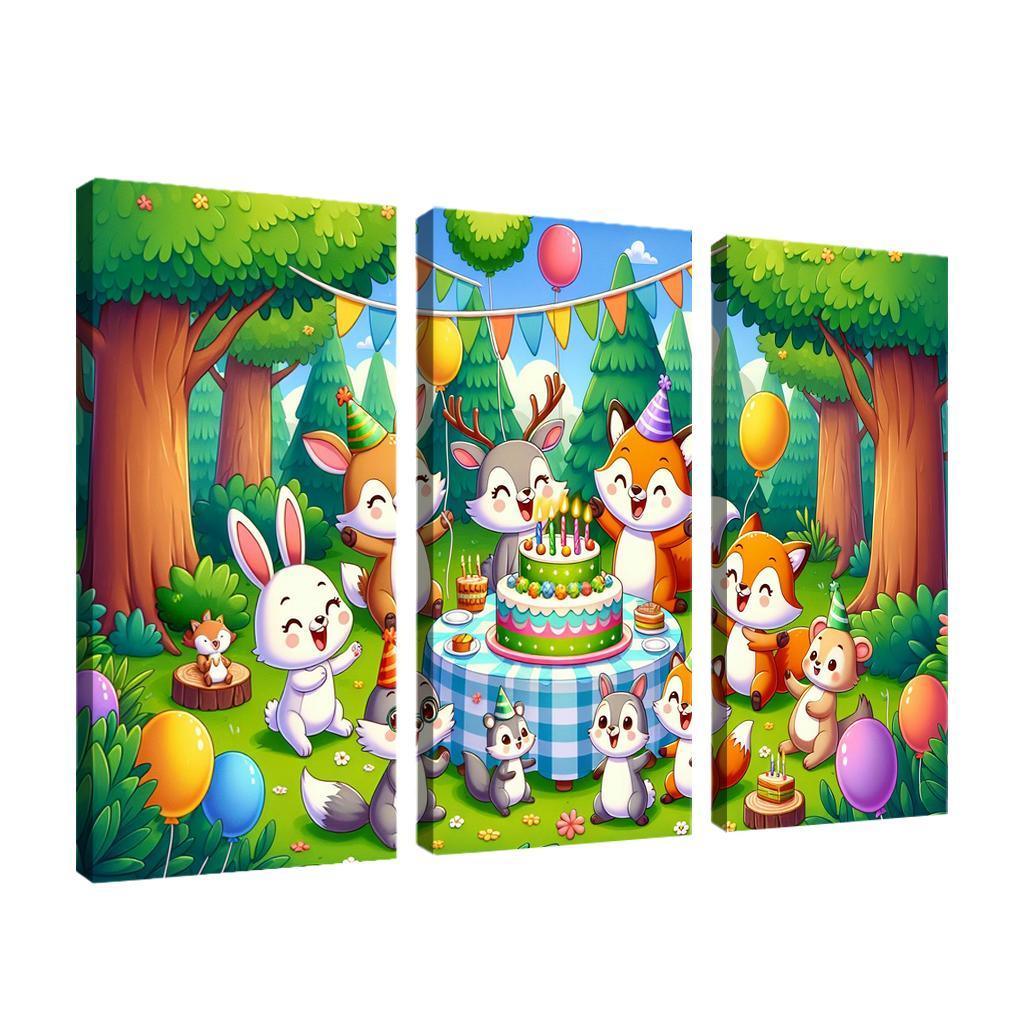 Whimsical Woodland Party 3 Piece HD Canvas Wall Art-Original Frame