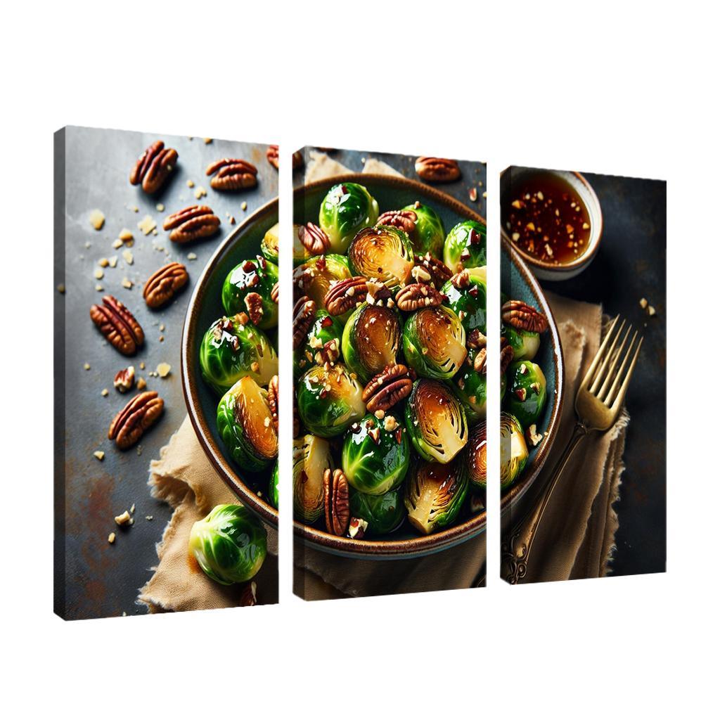 Cinnamon Maple Roasted Brussels Sprouts 3 Piece HD Canvas Wall Art-Original Frame