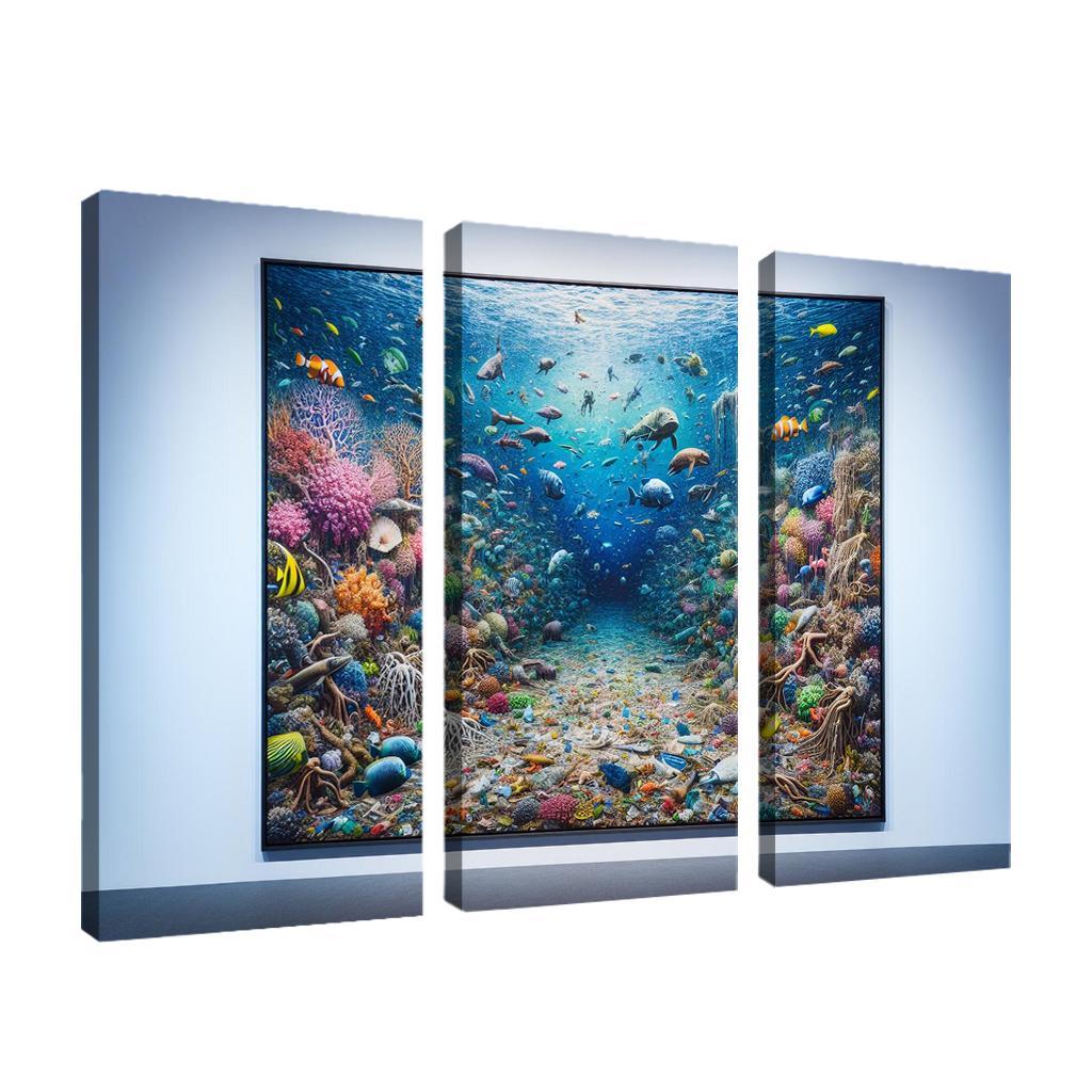 Beneath the Surface Ocean Conservation Awareness 3 Piece HD Canvas Wall Art-Original Frame