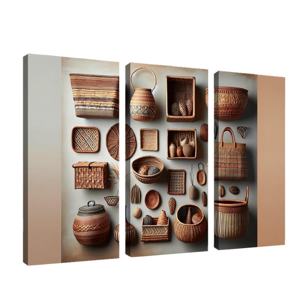 Artisan-Made Woven Baskets 3 Piece HD Canvas Wall Art-Original Frame